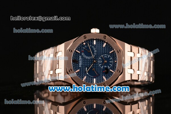 Audemars Piguet Royal Oak Dual Time ST Automatic Two Time With Power Reserve Full Rose Gold with Blue Dial and Stick Markers - 7750 Coating - Click Image to Close